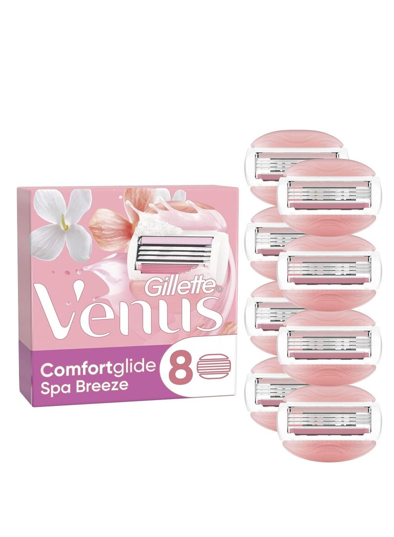 Venus ComfortGlide Spa Breeze Razor Blades Women, Pack of 8 Razor Blade Refills, Lubrastrip with A Touch of Botanical Oils