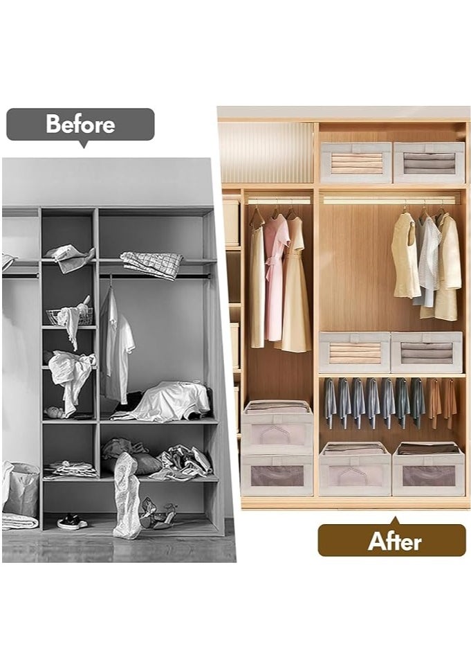 SKY-TOUCH 4 Pcs Linen Storage Bins : Closet Organizers and Storage with Clear Window Foldable Large Storage Closet Baskets for Organizing Clothing Toys Books Shelves  - Image 3
