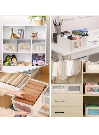 4 Pcs Linen Storage Bins : Closet Organizers and Storage with Clear Window Foldable Large Storage Closet Baskets for Organizing Clothing Toys Books Shelves - view 2