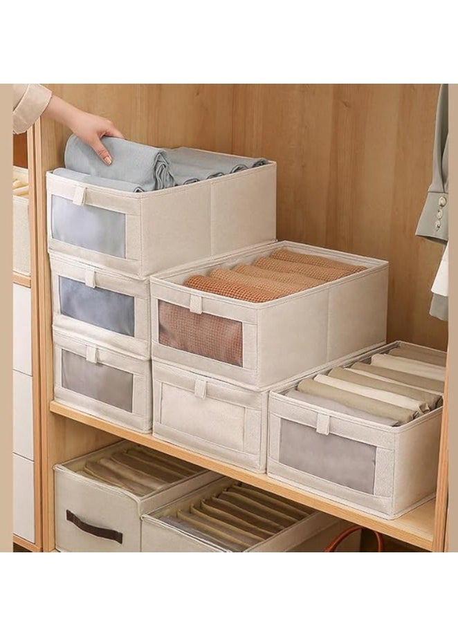 SKY-TOUCH 4 Pcs Linen Storage Bins : Closet Organizers and Storage with Clear Window Foldable Large Storage Closet Baskets for Organizing Clothing Toys Books Shelves  - Image 4