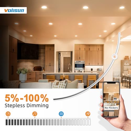 VOLISUN فوليسون 12 حزمة 6 بوصة 5CCT إضاءة مدمجة مع ضوء ليلي، إضاءة LED مدمجة بدون علبة 6 بوصة، قابل للاختيار من 2700K-5000K، 12W=130W، 1080LM إضاءة مدمجة قابلة للتعتيم، معتمدة من ETL - Image 4