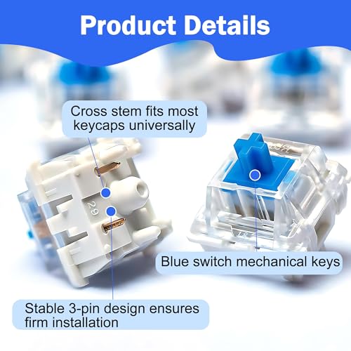 piercing 30Pcs Blue Switch Mechanical Keyboard, Mechanical Keyboard Switches, Switches 30-Pc Blue Clicky 3-Pin Tactile Set with Key Puller Universal - Image 3