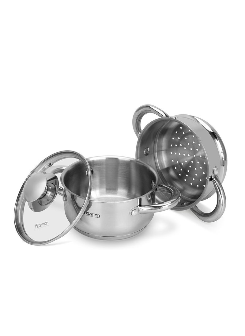 Fissman Saucepan W/ Steamer 1.1L, Stainless Steel 18/10 INOX304 Sauce pan Gulliver Series, Induction Bottom Suitable for all Types of Stoves, Long Stay-Cool Ergonomic Handle  - Image 2