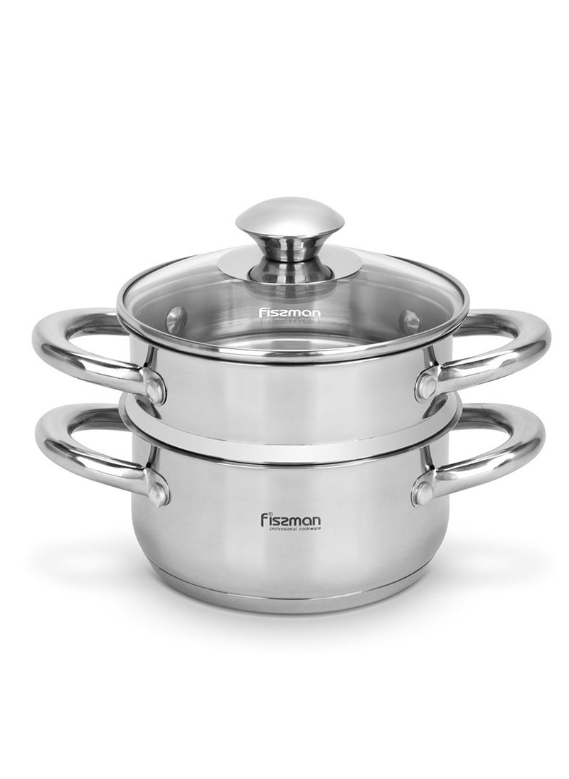 Fissman Saucepan W/ Steamer 1.1L, Stainless Steel 18/10 INOX304 Sauce pan Gulliver Series, Induction Bottom Suitable for all Types of Stoves, Long Stay-Cool Ergonomic Handle  - Image 1