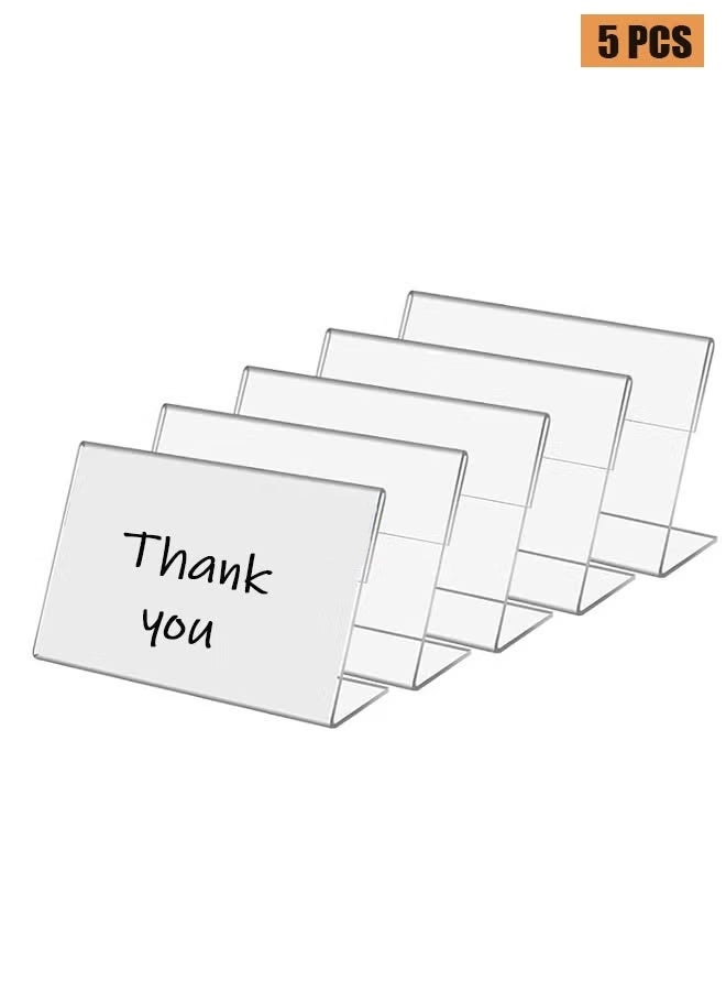حامل علامة أكريليك صغير ، حامل تسمية بطاقة اسم 5 قطع ، حامل ملصق بطاقة بلاستيكية شفافة على شكل حرف L ، حامل علامة سعر ملصقات طعام صغيرة على شكل حرف L للبيع بالتجزئة - Image 1