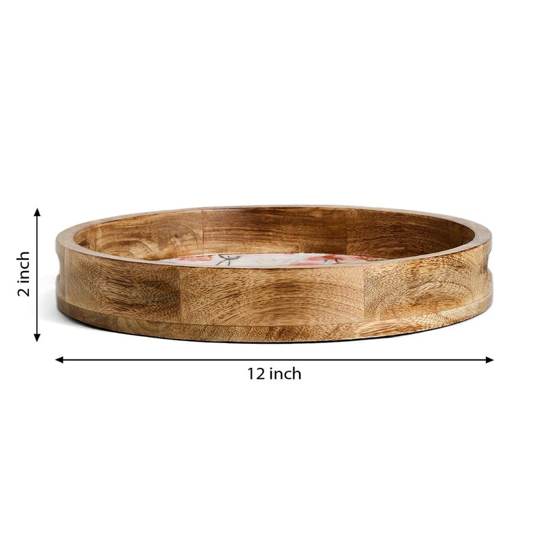 Saaga Round Serving Mango Wooden Tray with Handles - 12 Inch X 2 Inch - Serving Snacks, Beverages, Tea, Dessert, Dinner, Breakfast - Canyon Clay - Image 2