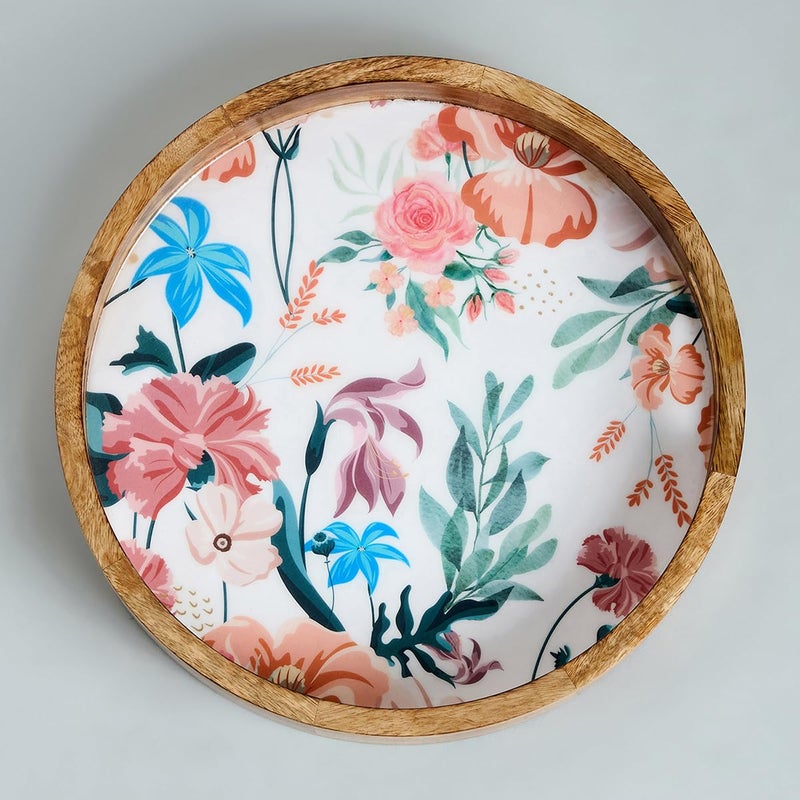 Saaga Round Serving Mango Wooden Tray with Handles - 12 Inch X 2 Inch - Serving Snacks, Beverages, Tea, Dessert, Dinner, Breakfast - Canyon Clay - Image 5