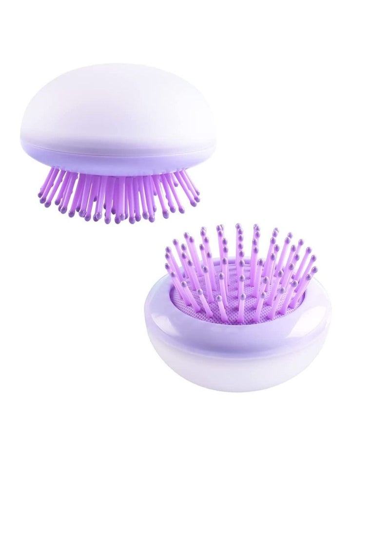 Y&D Folding Comb Hair Brushes Cute Mini Pocket Combs Travel Portable AntiStatic Brush Massage Detangling Jellyfish Shape For Curly Wet Dry Tangle Gift purple - Image 1