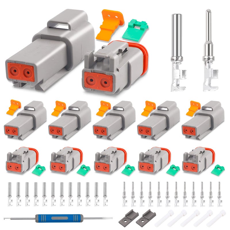 JRready ST63272 Deutsch 2 Pin DT Connector Kit Gray Waterproof DT Connector 2 Pin5 Set Size 16 Stamped Contacts 1418 AWG for Car Truck Motorcycle OffRoad Vehicles Marine