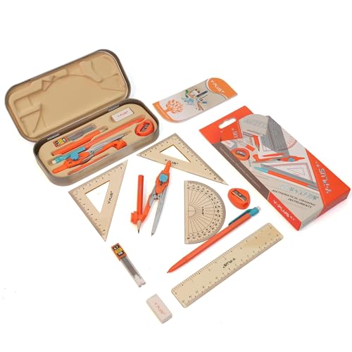 YPLUS Geometry Set for Students, Math Protractor Compass with Rulers Mechanical Pencil, Box of Protactors Kit for Class Supplies and School Kids Toddler - 12 Pcs, Back to School Supplies for Kids - Image 2