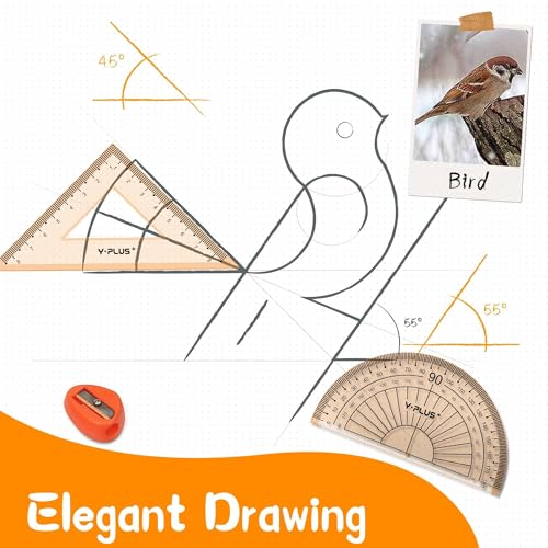 YPLUS Geometry Set for Students, Math Protractor Compass with Rulers Mechanical Pencil, Box of Protactors Kit for Class Supplies and School Kids Toddler - 12 Pcs, Back to School Supplies for Kids - Image 4