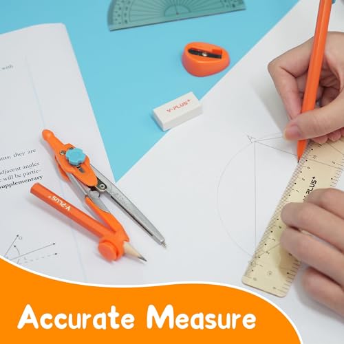 YPLUS Geometry Set for Students, Math Protractor Compass with Rulers Mechanical Pencil, Box of Protactors Kit for Class Supplies and School Kids Toddler - 12 Pcs, Back to School Supplies for Kids - Image 5