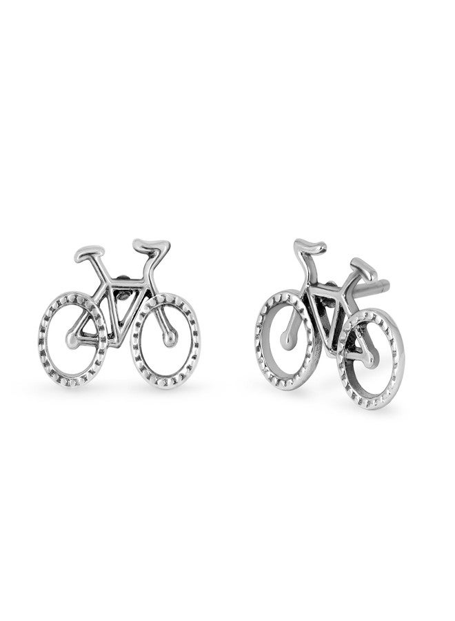 Boma Jewelry Sterling Silver Mountain Bike Bicycle Stud Earrings - Image 1