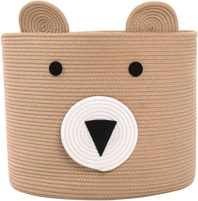 LEAZZOTE Large Woven Jute Rope Storage Hamper, Laundry Basket Organizer For Toys, Blanket, Clothes, Towels, Gifts|Pet Gift Basket For Cat, Dog (BEAR-1[18X15 INCH]) - Image 1