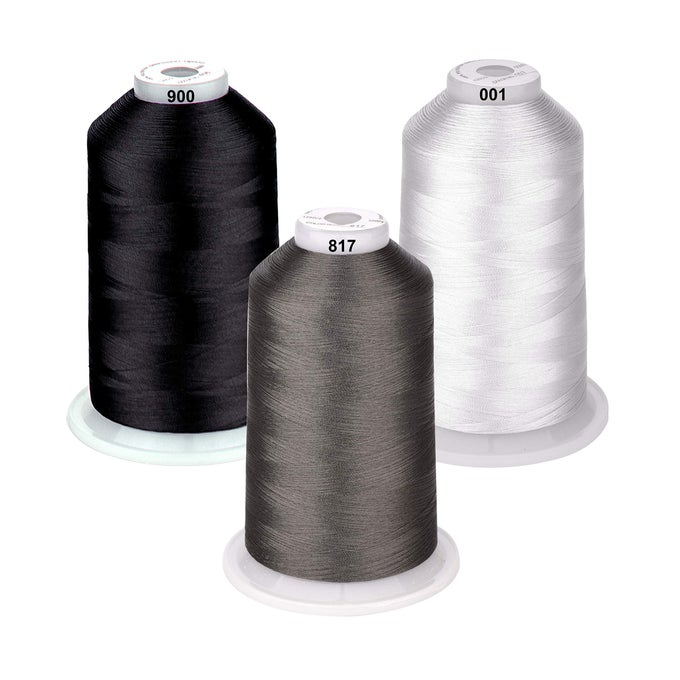 33 SELECTIONS VARIOUS ASSORTED COLOR PACKS OF POLYESTER GRAY EMBROIDERY MACHINE THREAD HUGE SPOOL 5500Y FOR ALL PURPOSE SEWING EMBROIDERY MACHINES ESSENTIAL COLOR 3