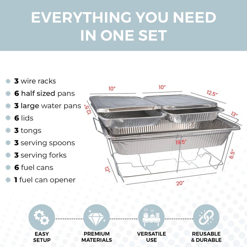 ALPHa LIVING Large Full Size 33-Pcs Disposable Chaffing Buffet with-Covers, Utensils, Fuel Cans â€“ Premium Chafing Dish Set for Events, Parties, Catering - Image 3