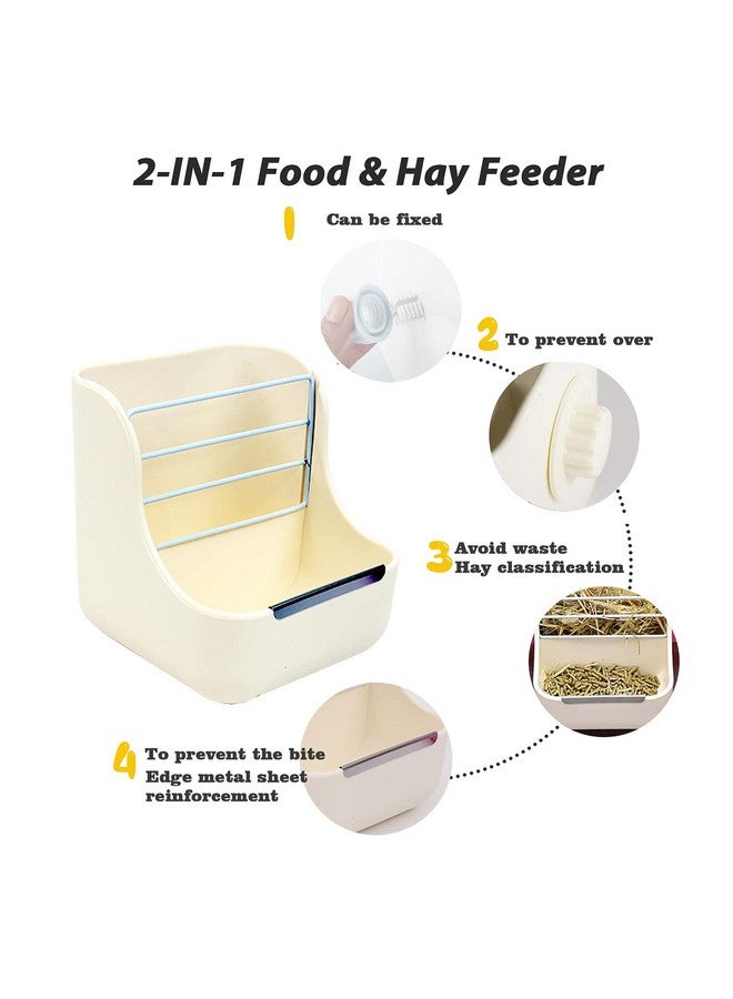 HERCOCCI Rabbit Hay Food Bin Feeder and Bunny Water Bottle Set, Hay Food Feeder Bowls Manger Rack with 500ml Hanging Water Dispenser Prevent Knock Over for Rabbit Guinea Pig Chinchilla (Large, White) - Image 3