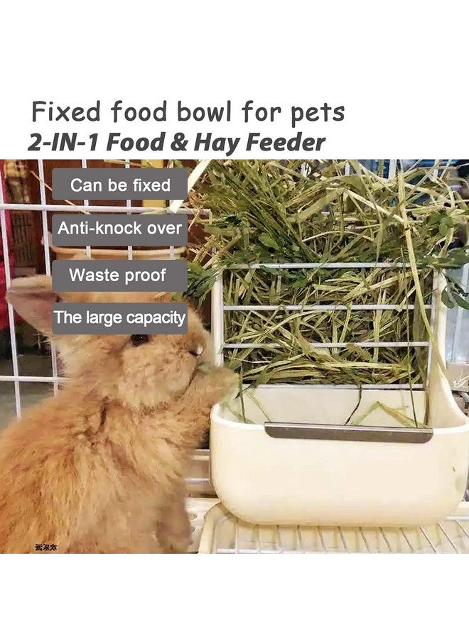 HERCOCCI Rabbit Hay Food Bin Feeder and Bunny Water Bottle Set, Hay Food Feeder Bowls Manger Rack with 500ml Hanging Water Dispenser Prevent Knock Over for Rabbit Guinea Pig Chinchilla (Large, White) - Image 4