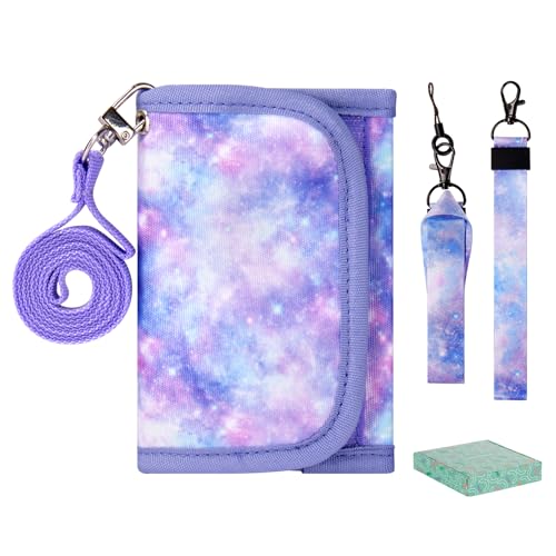 Choco Mocha Girls Wallets for Kids 6-8 8-10, Kids Wallets for Girls 10-12 Trifold Wallet with Lanyard Gift Box 4 5 6 7 8 Year Old Girl Gifts, Starry Sky-Purple - Image 1