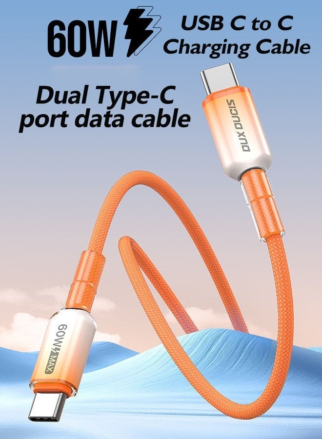 دوكس دوتشيز كابل شحن مضفر USB-C إلى USB-C بقوة 60 واط، سلك شاحن سريع بطول 1 متر (Type-C إلى Type-C) متوافق مع iPhone 17/16/15 Pro Max/Plus، وSamsung Galaxy S25/S24/S23، وMacBook/iPad، وغيرها الكثير. - Image 2