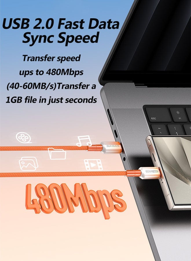 دوكس دوتشيز كابل شحن مضفر USB-C إلى USB-C بقوة 60 واط، سلك شاحن سريع بطول 1 متر (Type-C إلى Type-C) متوافق مع iPhone 17/16/15 Pro Max/Plus، وSamsung Galaxy S25/S24/S23، وMacBook/iPad، وغيرها الكثير. - Image 3