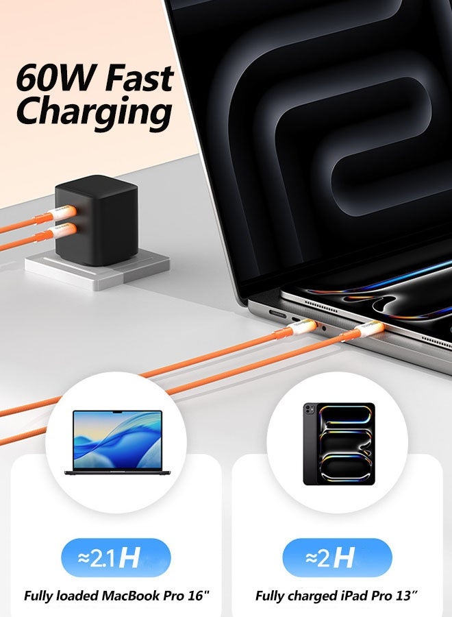 دوكس دوتشيز كابل شحن مضفر USB-C إلى USB-C بقوة 60 واط، سلك شاحن سريع بطول 1 متر (Type-C إلى Type-C) متوافق مع iPhone 17/16/15 Pro Max/Plus، وSamsung Galaxy S25/S24/S23، وMacBook/iPad، وغيرها الكثير. - Image 5