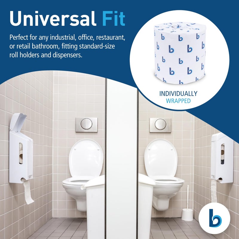 boardwalk 2-Ply Bathroom Toilet Paper Tissue, Septic Safe, 500 Sheets/Roll, Bulk Quantity 96 Rolls/Carton, 4" x 3", White - Image 5