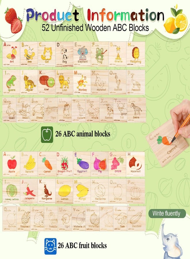 Marsui 78 Pcs Baby Shower Fun Decorate a Block Game Set 52 DIY ABC Letter Blocks 24 Watercolor Pen 1 Game Sign 1 Wooden Box with Hinged Lid for Gender Reveal Baby Shower Party Supplies(Kraft) - Image 2