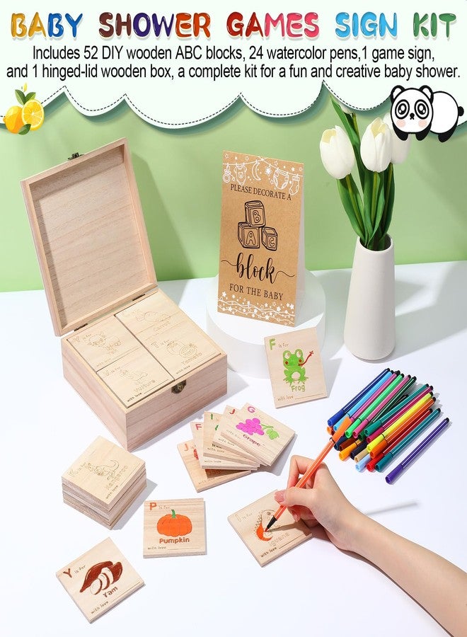 Marsui 78 Pcs Baby Shower Fun Decorate a Block Game Set 52 DIY ABC Letter Blocks 24 Watercolor Pen 1 Game Sign 1 Wooden Box with Hinged Lid for Gender Reveal Baby Shower Party Supplies(Kraft) - Image 4