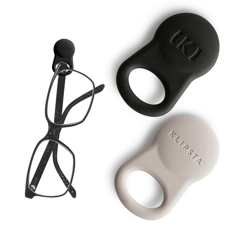 KLIPSTA SPEX Glasses Clips (Black+Stone 2-pack) - Magnetic Glasses Holder for Clothes. Eyewear Strap Alternative, ID Badge Holder. - Image 1