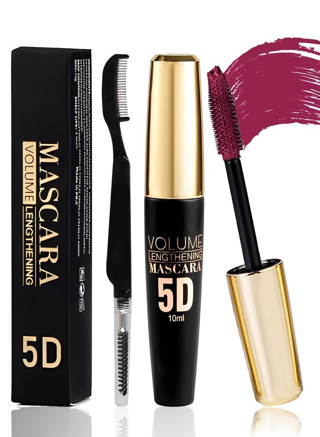 Lestpola Burgundy Waterproof Tube Mascara, Volume and Length Volumizng Colored Mascara for Eyelashes, Long Lasting Smudge-proof Lengthening 5D Lash Máscara with Silk Fiber, No Flaking or Clumping - Image 1