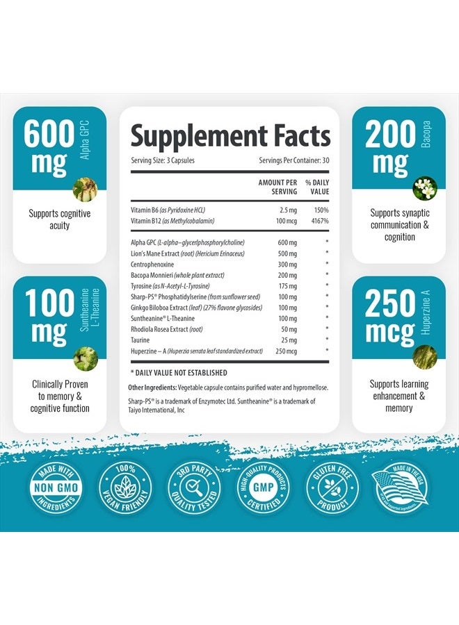 1 Body Brain Support Focus Supplement Pills - Support Healthy Brain Function with Nootropics, Improve Memory and Boost Focus - Alpha GPC, Lions Mane Extract, Bacopa Monnieri - Image 3