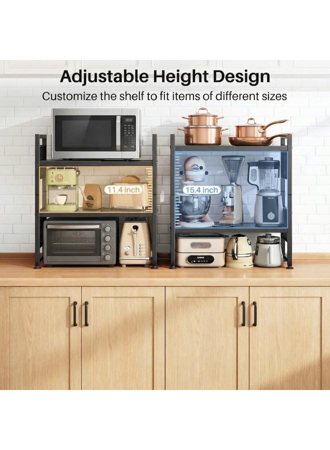 SALADAYS Expandable Microwave Stand, 3 Tier Microwave oven Rack with 8 Hooks, Height Adjustable Oven Stand for Kitchen, Width 40–60 cm Freely Adjustable, Kitchen Shelf Organiser Black - Image 4