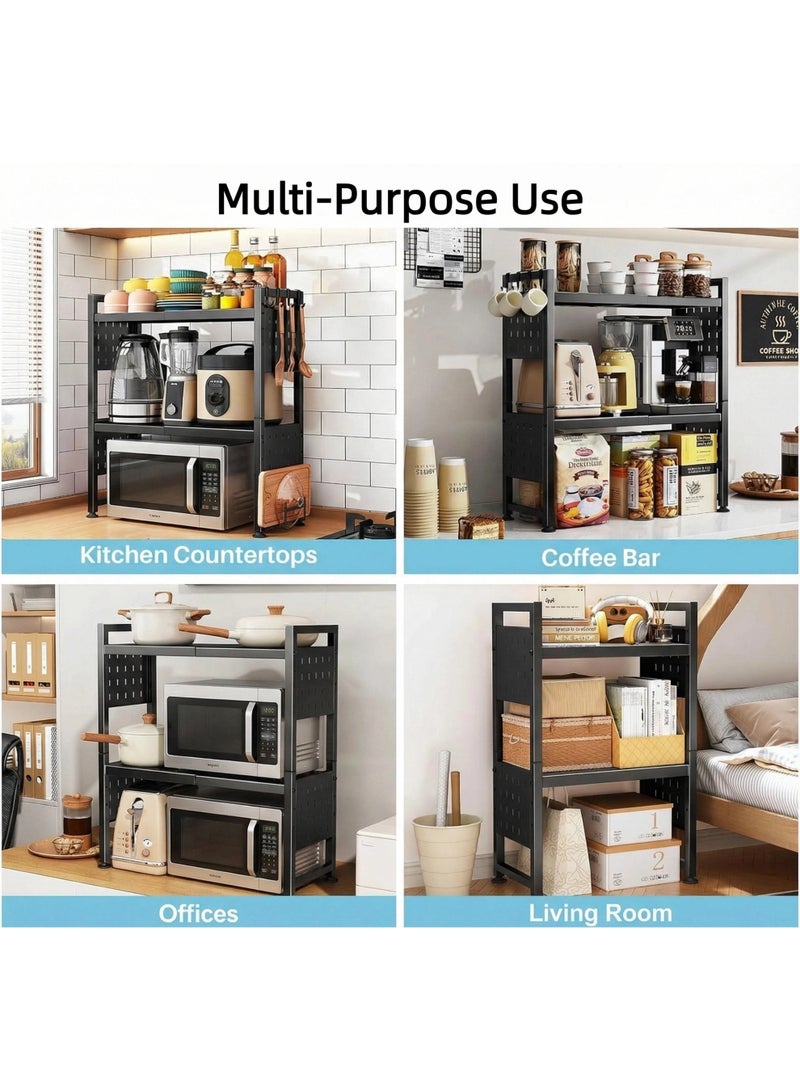 SALADAYS Expandable Microwave Stand, 3 Tier Microwave oven Rack with 8 Hooks, Height Adjustable Oven Stand for Kitchen, Width 40–60 cm Freely Adjustable, Kitchen Shelf Organiser Black - Image 5