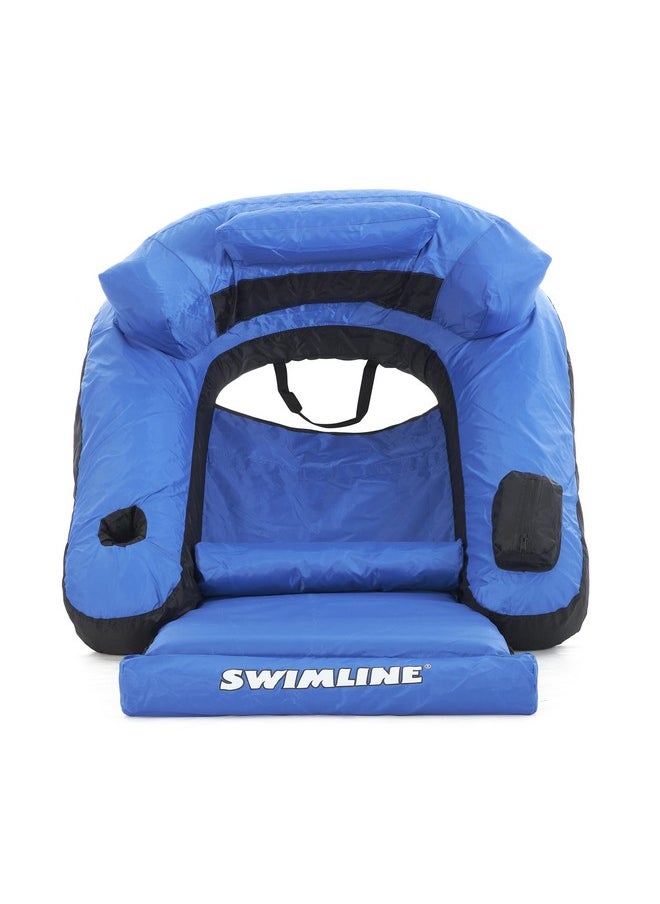 Swimline - Inflatable Durable Fabric Swimming Pool Floating Lounger Chair With Armrest, Backrest, And Built-In Cupholder For Adults And Kids, Blue - Image 1
