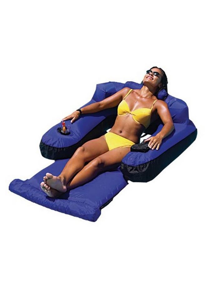Swimline - Inflatable Durable Fabric Swimming Pool Floating Lounger Chair With Armrest, Backrest, And Built-In Cupholder For Adults And Kids, Blue - Image 1
