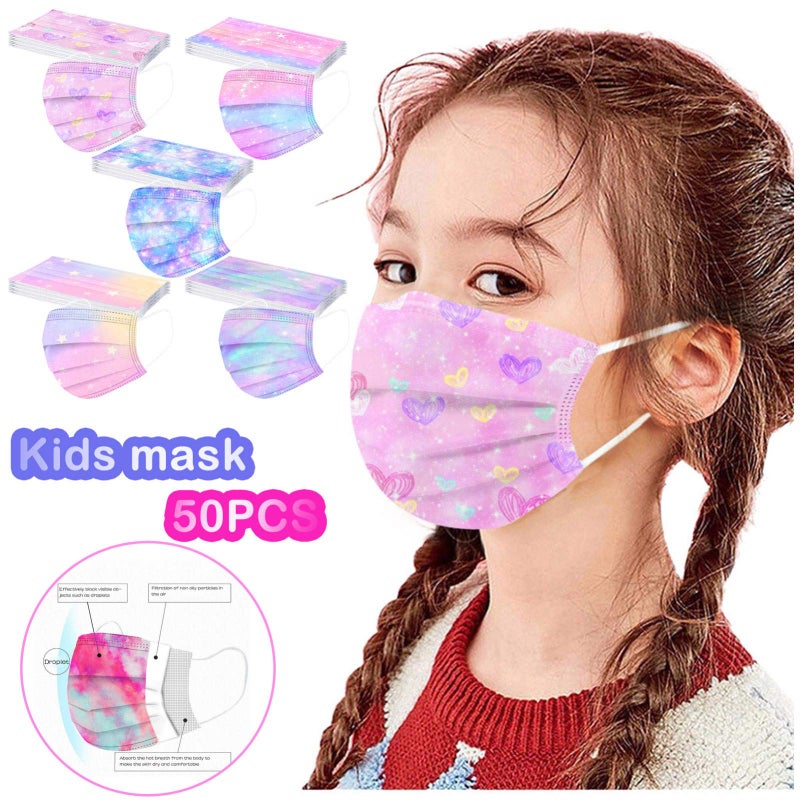 YUGYUJ 50Pcs Kids Face Mask Childrens 3 Ply Non-Woven Protective Breathable Kids Face Mask for Boys Girls Outdoor School (50Pcs Kids Mask B) - Image 2