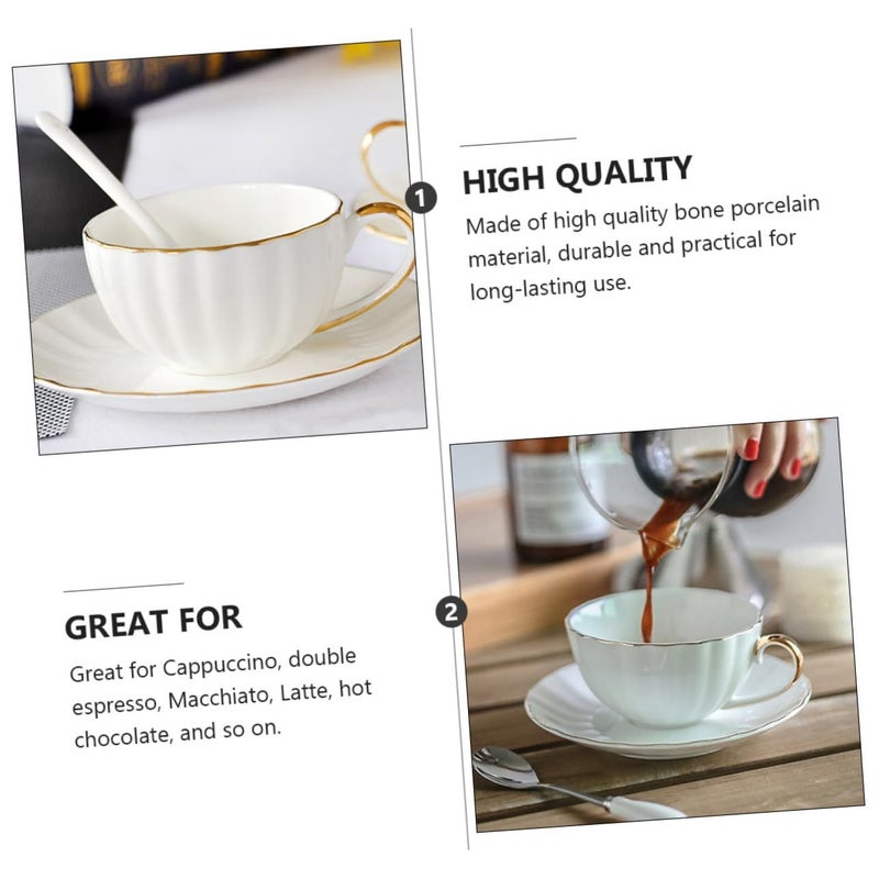 Elegant Gold Trim Bone China Coffee Cup And Saucer Set For Tea Or Juice - Image 3