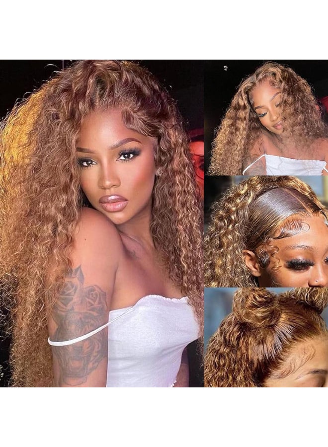 Ladoux Ombre Lace Front Wig Human Hair 13x4 HD Transparent Deep Wave for Women 180 Density 427 Honey Blonde Colored Highlight Curly Glueless Wigs 20Inch Pre Plucked with Baby Hair - Image 2