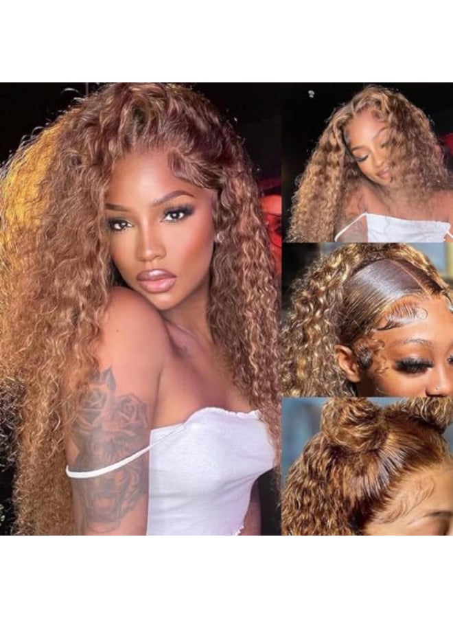 Ladoux Ombre Lace Front Wig Human Hair 13x4 HD Transparent Deep Wave for Women 180 Density 427 Honey Blonde Colored Highlight Curly Glueless Wigs 20Inch Pre Plucked with Baby Hair - Image 1