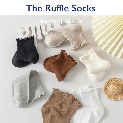 Hstyle Ruffle Socks Women, Ruffle Turn-Cuff Casual Cute Girl Ruffle Socks Breathable Cool Ruffle Ankle Socks 6 Pairs of Black - Image 4