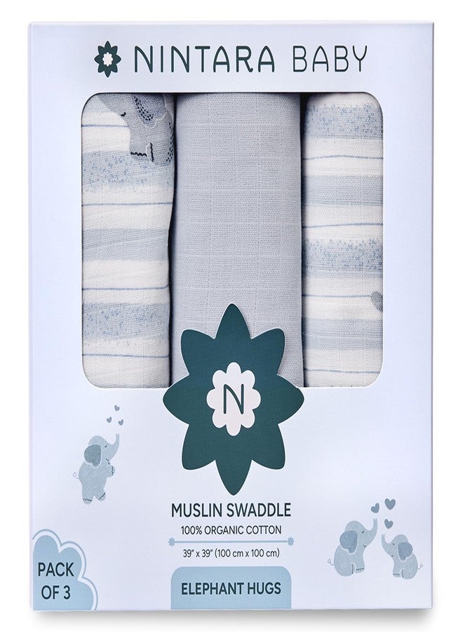 NINTARABABY Swaddle - 100% Organic Premium Muslin Cotton, 39" x 39", Ultra-Soft, Breathable & Lightweight, Multipurpose, Unisex, Hypoallergenic, Gifts for Newborn Babies, Pack of 3 - Image 1