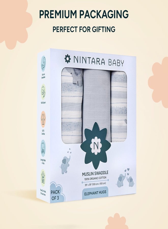 NINTARABABY Swaddle - 100% Organic Premium Muslin Cotton, 39" x 39", Ultra-Soft, Breathable & Lightweight, Multipurpose, Unisex, Hypoallergenic, Gifts for Newborn Babies, Pack of 3 - Image 4