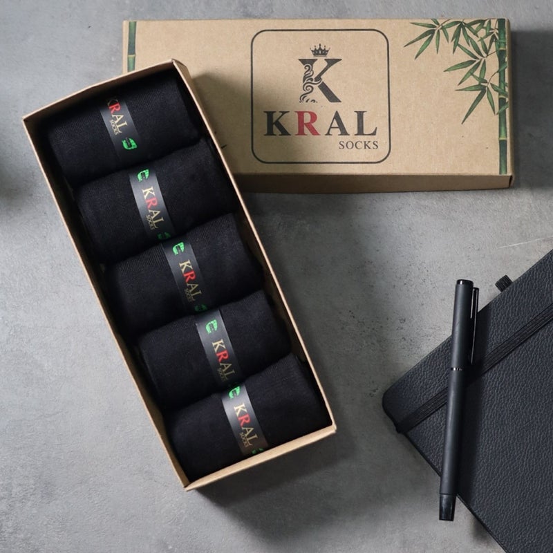 Kral Socks Bamboo Men's Socks Classic Socket Plain Long Summer Seamless 5-Piece Boxed Premium Set  - Image 1