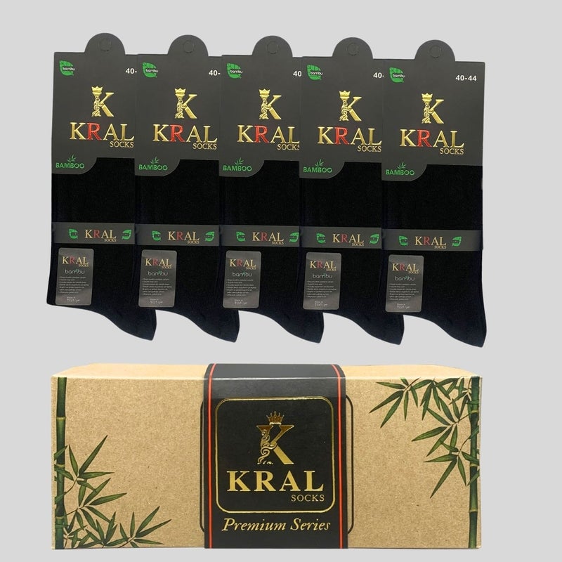 Kral Socks Bamboo Men's Socks Classic Socket Plain Long Summer Seamless 5-Piece Boxed Premium Set  - Image 4