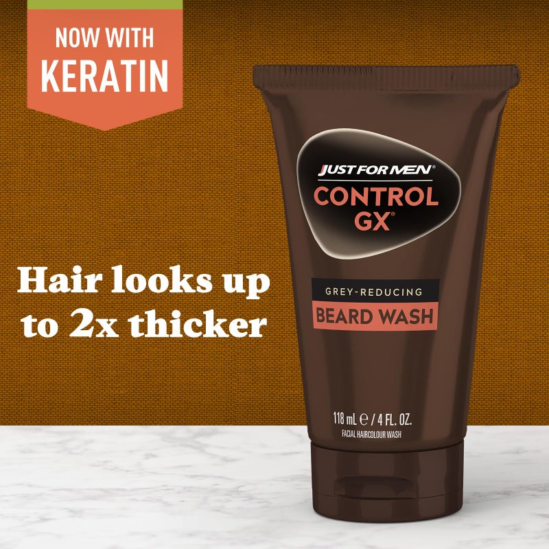 Just for Men Control GX Grey Reducing Beard Wash Shampoo with Keratin, Gradually Colors Mustache and Beard, Leaves Facial Hair Thicker Softer and Fuller, 4 Fl Oz - Pack of 3 (Packaging May Vary) - Image 4