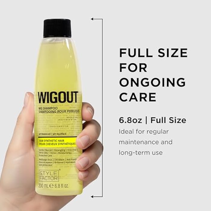 Style Factor WIGOUT Wig Shampoo for Synthetic Wigs - pH Balanced Gentle Cleanse & Moisturizing Protective Care, Detangling, Frizz Free, Soft and Silky Shine, Contains Vegan Keratin 6.8 Fl Oz - Image 4