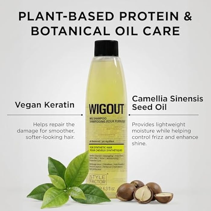 Style Factor WIGOUT Wig Shampoo for Synthetic Wigs - pH Balanced Gentle Cleanse & Moisturizing Protective Care, Detangling, Frizz Free, Soft and Silky Shine, Contains Vegan Keratin 6.8 Fl Oz - Image 3