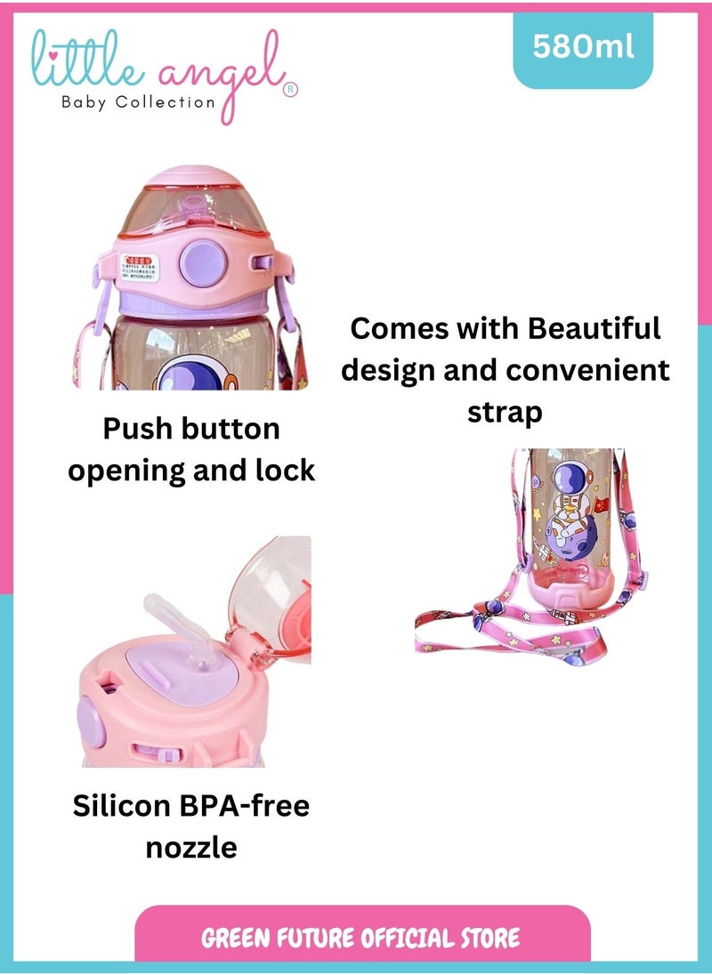 Little Angel Kids Water Bottle for School - 580ml BPA-Free with Astronaut Design, Leak-Proof Sport Bottle with Strap for Girls and Boys, Perfect for Indoor & Outdoor Use  - Image 3