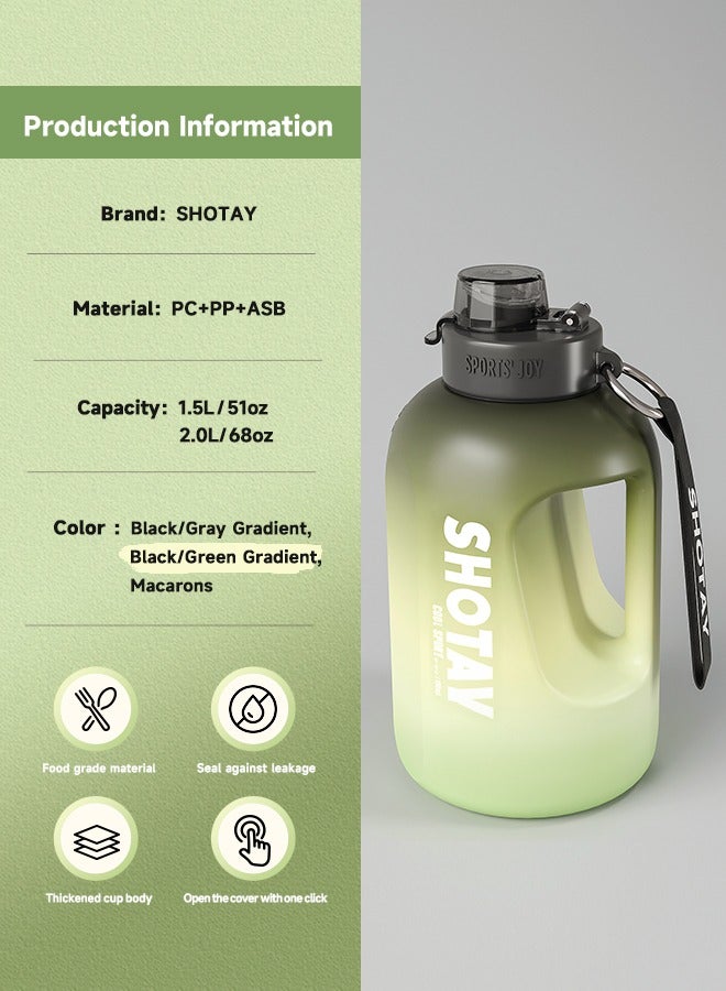 شوتاي زجاجة مياه رياضية سعة 2.0 لتر من شوتاي، نصف جالون تحفيزية مع ماصة قابلة للازالة بعلامات زمنية قابلة للازالة، خالية من البيسفينول ايه ومضادة للتسرب، ابريق ماء كبير للياقة البدنية وصالة الالعاب الرياضية - Image 2